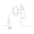 Continuous one line woman pull her hand up, want to answer a question. Vector Royalty Free Stock Photo
