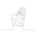 Continuous one line woman rest her head with her hand. Gloom and boredom. Vector illustration.