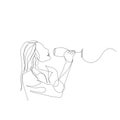 Continuous one line woman tastes wine. Degustation, tasting. Vector