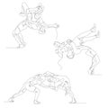 Continuous one line wrestlers set. Wrestler doing suplex. Wrestling theme. Summer Olympic Games. Vector Royalty Free Stock Photo