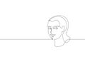 Continuous one single line art girl face concept. Beautiful woman portrait fashion hair hand drawn sketch. Beauty happy