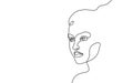 Continuous one single line art girl face concept. Beautiful woman portrait fashion hair hand drawn sketch. Beauty happy