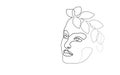 Continuous one single line art girl face concept. Beautiful woman portrait fashion hair hand drawn sketch. Beauty happy