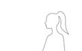 Continuous one single line art girl face concept. Beautiful woman portrait fashion hair hand drawn sketch. Beauty happy