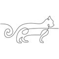 Continuous one single line of cat running isolated on white background Royalty Free Stock Photo