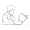 Continuous line drawing businessman Reading newspaper business icon vector illustration concept