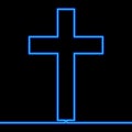 Continuous line drawing cross Christianity icon neon concept