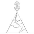 Continuous line drawing Dollar sign on top of a Mountain money icon vector illustration concept