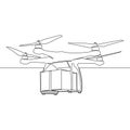Continuous one single line drawing Drone Flying with Package Futuristic Delivery and Logistics Technology icon concept Royalty Free Stock Photo