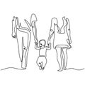 Continuous one single line drawing of family walking. Mother, Father, and son concept of holding hands together. Parenting and