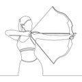 Continuous line drawing female archer woman pulling the bow icon vector illustration concept