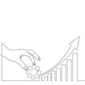 Continuous line drawing hand holding gear with graph going up with an arrow icon vector illustration concept Royalty Free Stock Photo