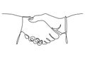 Continuous one single line drawing of a handshake. A hand`s business partner and shaking their hands to deal a contract isolated Royalty Free Stock Photo