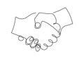 Continuous one single line drawing of a handshake. A hand`s business partner and shaking their hands to deal a contract isolated Royalty Free Stock Photo