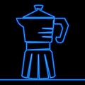 Continuous line drawing home geyser coffee maker Coffee shop icon neon glow vector illustration concept Royalty Free Stock Photo