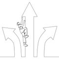 Continuous line drawing male worker climbing to reach business goal arrow