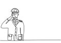 Continuous one single line drawing of a police major. Police officer with uniform. Male policeman in a cap who is posing