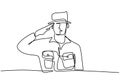 Continuous one single line drawing of a police major. Police officer with uniform. Male policeman in a cap who is posing