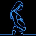Continuous line drawing Pregnant woman, future mom icon neon glow vector illustration concept