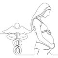 Continuous line drawing pregnant woman and symbol of medicine icon vector illustration concept Royalty Free Stock Photo