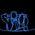 Continuous line drawing Relaxed business man sitting in office chair in confident pose icon neon concept