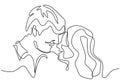 Continuous one single line drawing of romantic kiss of two lovers. Minimalism hand drawn sketch vector illustration, good for