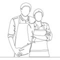 Continuous one single line drawing Small business and self-employment A man and a woman entrepreneurs standing concept