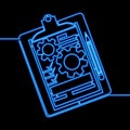 Continuous line drawing Technical check list clipboard neon