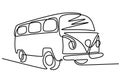 Continuous one single line drawing of vintage classical VW car. Old retro car in minimalist design isolated on white background. Royalty Free Stock Photo