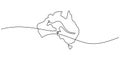 Continuous one single line of kangaroo in the middle of australia island for australia day celebration