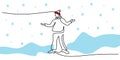Continuous one single line of man standing on snow using santa hat isolated on white background Royalty Free Stock Photo