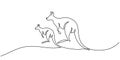 Continuous one single line of two kangaroos standing for australia day celebration
