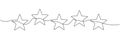 A continuous outline of five stars. Single line editable 5 star icon. Concept of rating service and customer reviews