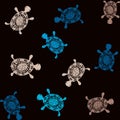 Continuous pattern with petroglyphic Turtle Royalty Free Stock Photo