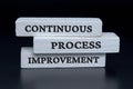 Continuous process improvement text on white wooden blocks. Continuous improvement concept