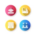 Continuous production flow flat design long shadow glyph icons set