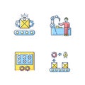Continuous production flow RGB color icons set