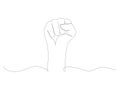 Continuous protest raised arm fist line vector illustration isolated on white background. Hand one line.