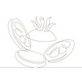 Continuous single drawn line art doodle chopped tomato