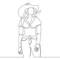 Continuous single drawn line art doodle girl, cowboy