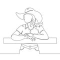 Continuous single drawn line art doodle girl, cowboy