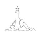 continuous single drawn line art doodle sea, beach, lighthouse