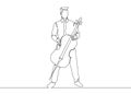 A continuous single drawn single line of a musician is played by a cellist man.