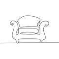 Continuous single drawn line sofa. Armchair furniture. Interior sketch of the living room of cafe. One drawing line drawn by hand