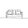 Continuous single drawn line sofa with cushions. Armchair furniture. Interior sketch of the living room. One drawing line drawn by Royalty Free Stock Photo