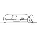 Continuous single drawn line sofa with cushions and floor lamps. Armchair furniture. Interior sketch of the living room. One line Royalty Free Stock Photo