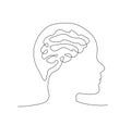 Continuous single drawn one line brain hand-drawn. Continuous one line drawing of brain with active stroke Royalty Free Stock Photo