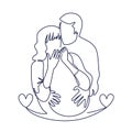 Continuous single drawn one line of enamored conjugal pregnant couple drawn by hand picture silhouette. Line art