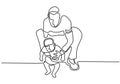 Continuous single drawn one line father holding baby. Father teaches the kid to walk. Caring his child. Family time concept