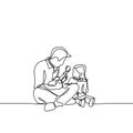 continuous single drawn one line father play guitar and sing a song to his daughter drawn by hand picture. Line art. doodle